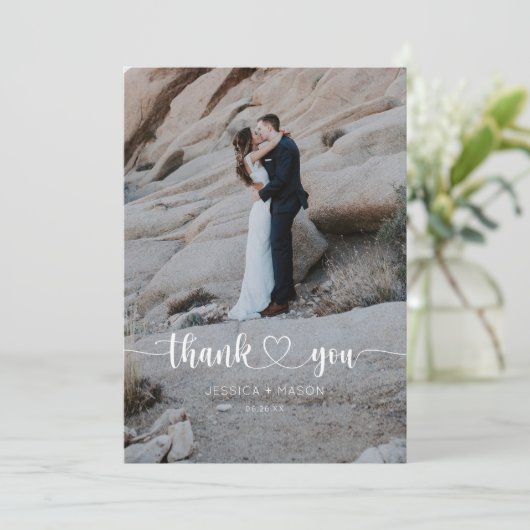 Heart Script Trouwfoto Dank u kaart (Staand voorkant)