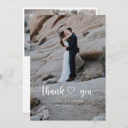 Heart Script Trouwfoto Dank u kaart (Voorkant / Achterkant)