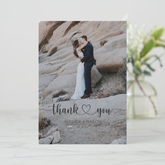 Heart Script Trouwfoto Dank u kaart (Staand voorkant)