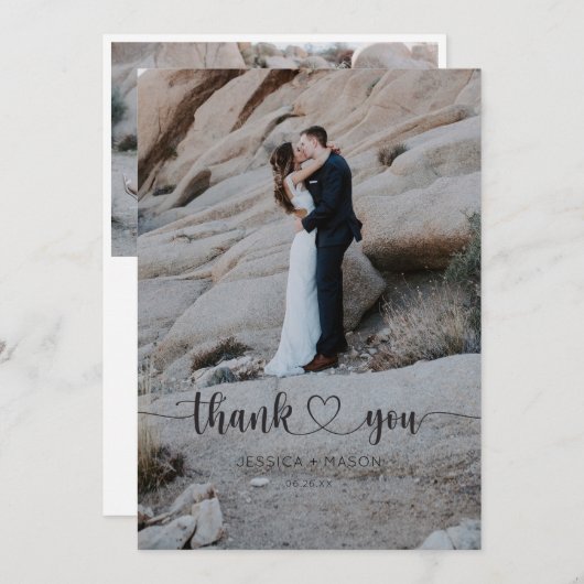 Heart Script Trouwfoto Dank u kaart (Voorkant / Achterkant)