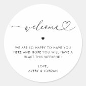 Heart Script Wedding Welkom Hotel Gift Bag Box Ronde Sticker (Voorkant)