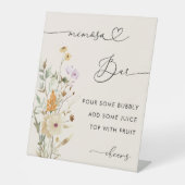 Heart Script Wildbloemen Vrijgezellenfeest Mimosa  Reclamebord Met Voetstuk (Voorkant)