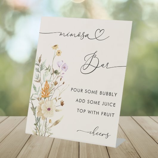 Heart Script Wildbloemen Vrijgezellenfeest Mimosa  Reclamebord Met Voetstuk