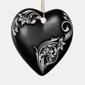 Heart Scroll Black White Keramisch Ornament (Rechts)
