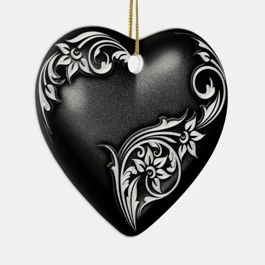 Heart Scroll Black White Keramisch Ornament (Rechts)