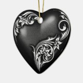 Heart Scroll Black White Keramisch Ornament (Links)