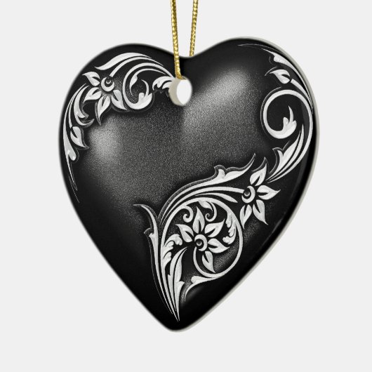 Heart Scroll Black White Keramisch Ornament (Links)