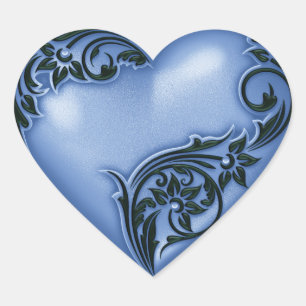 Heart Scroll Blauw w Zwart Hart Sticker