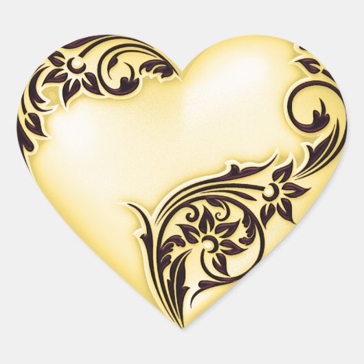 Heart Scroll Bleek Yellow w Black Hart Sticker (Voorkant)
