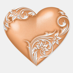 Heart Scroll Copper Oranje w White Hart Sticker
