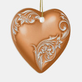 Heart Scroll Copper Oranje w White Keramisch Ornament (Rechts)