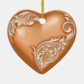 Heart Scroll Copper Oranje w White Keramisch Ornament (Voorkant)