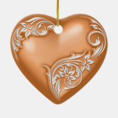 Heart Scroll Copper Oranje w White Keramisch Ornament (Achterkant)