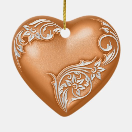 Heart Scroll Copper Oranje w White Keramisch Ornament (Achterkant)