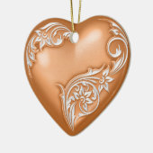 Heart Scroll Copper Oranje w White Keramisch Ornament (Links)