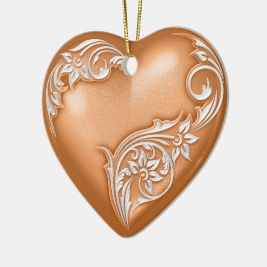 Heart Scroll Copper Oranje w White Keramisch Ornament (Links)