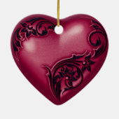 Heart Scroll Cranberry w Black Keramisch Ornament (Achterkant)