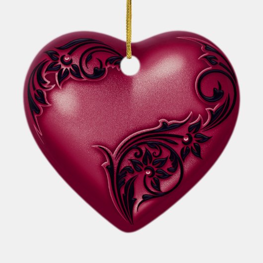 Heart Scroll Cranberry w Black Keramisch Ornament (Achterkant)