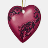 Heart Scroll Cranberry w Black Keramisch Ornament (Links)