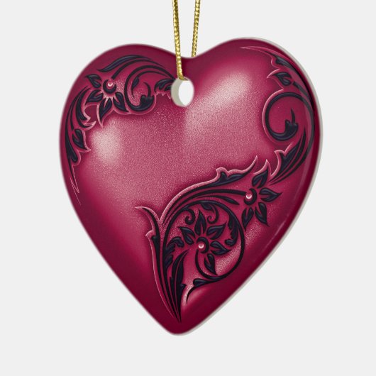 Heart Scroll Cranberry w Black Keramisch Ornament (Links)
