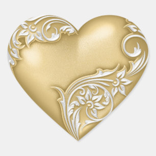 Heart Scroll Gold w White Hart Sticker