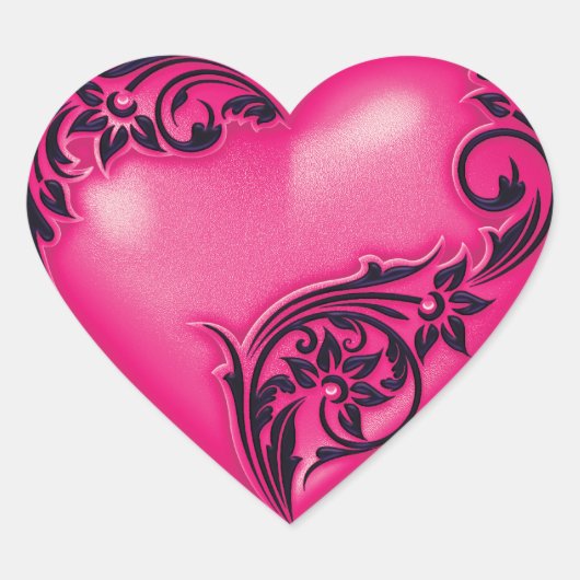 Heart Scroll Hot Pink met zwart Hart Sticker (Voorkant)