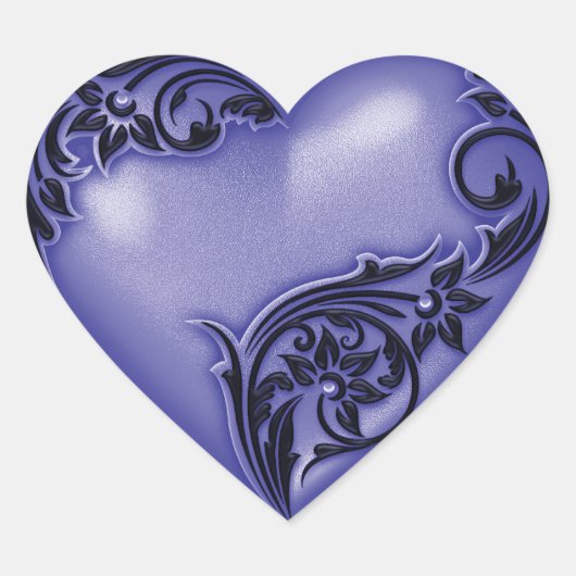 Heart Scroll Lavendel Blauw w Zwart Hart Sticker (Voorkant)