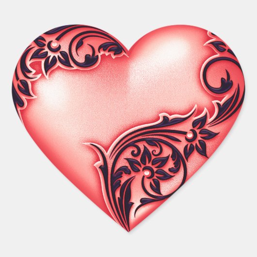 Heart Scroll Light Red w Black Hart Sticker (Voorkant)