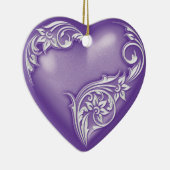Heart Scroll Paars w White Keramisch Ornament (Rechts)
