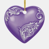 Heart Scroll Paars w White Keramisch Ornament (Voorkant)