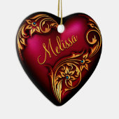 Heart Scroll Red Gold Aangepast Ornament (Rechts)