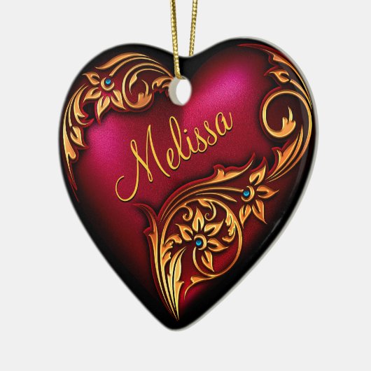 Heart Scroll Red Gold Aangepast Ornament (Links)