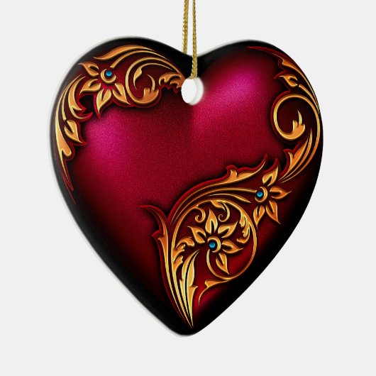 Heart Scroll Red Gold Keramisch Ornament (Rechts)