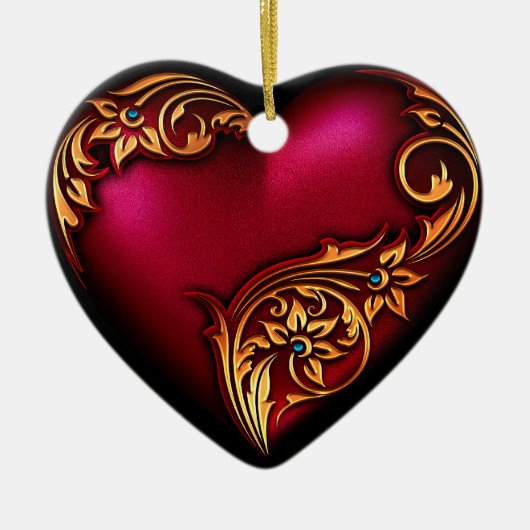Heart Scroll Red Gold Keramisch Ornament (Voorkant)