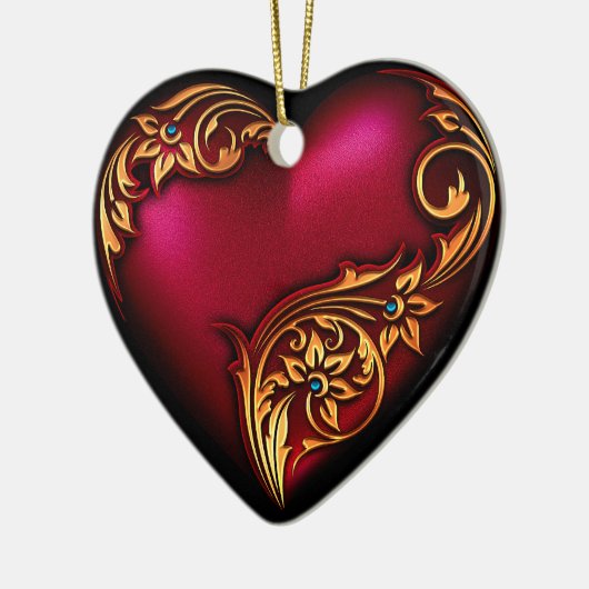 Heart Scroll Red Gold Keramisch Ornament (Links)