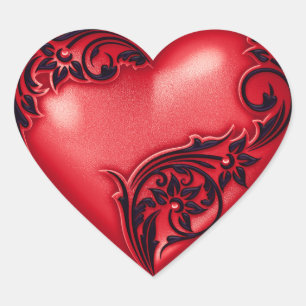 Heart Scroll Red w Black Hart Sticker