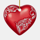 Heart Scroll Red w White Keramisch Ornament (Achterkant)
