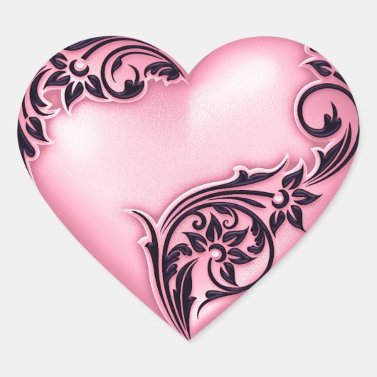 Heart Scroll roze w Black Hart Sticker (Voorkant)