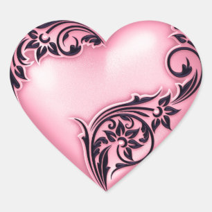 Heart Scroll roze w Black Hart Sticker