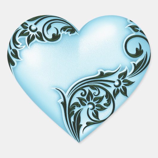 Heart Scroll Sky Blue w Black Hart Sticker (Voorkant)