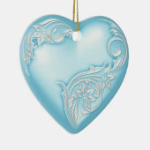 Heart Scroll Sky Blue w White Keramisch Ornament (Rechts)