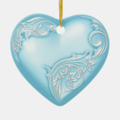 Heart Scroll Sky Blue w White Keramisch Ornament (Voorkant)