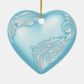 Heart Scroll Sky Blue w White Keramisch Ornament (Achterkant)