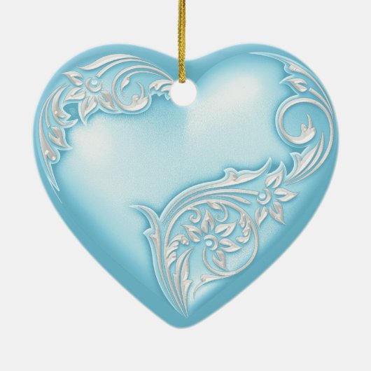 Heart Scroll Sky Blue w White Keramisch Ornament (Achterkant)