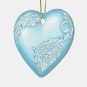 Heart Scroll Sky Blue w White Keramisch Ornament (Links)