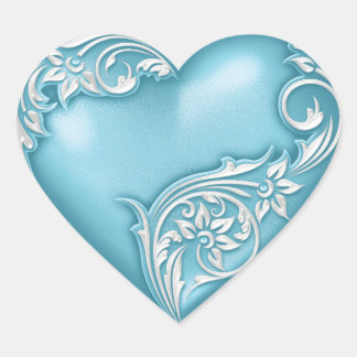 Heart Scroll Turquoise w White Hart Sticker