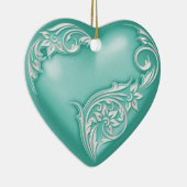 Heart Scroll Turquoise w White Keramisch Ornament (Rechts)