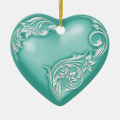 Heart Scroll Turquoise w White Keramisch Ornament (Voorkant)