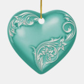 Heart Scroll Turquoise w White Keramisch Ornament (Achterkant)
