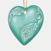 Heart Scroll Turquoise w White Keramisch Ornament (Links)